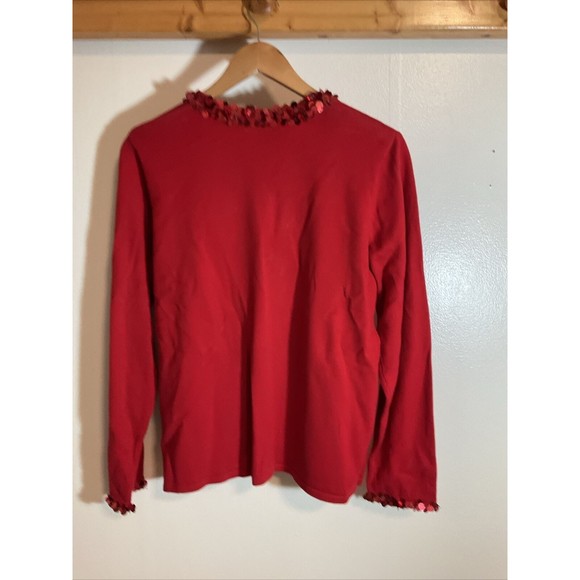 Linea Louis Dell’olio Women’s M Cardigan And Shirt Combo Red Sequin Art to Wear - Picture 11 of 12